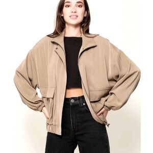 CYPRESS GROVE Short Oversized Trench Coat, Bomber Jacket Silk Gaberdine, tan